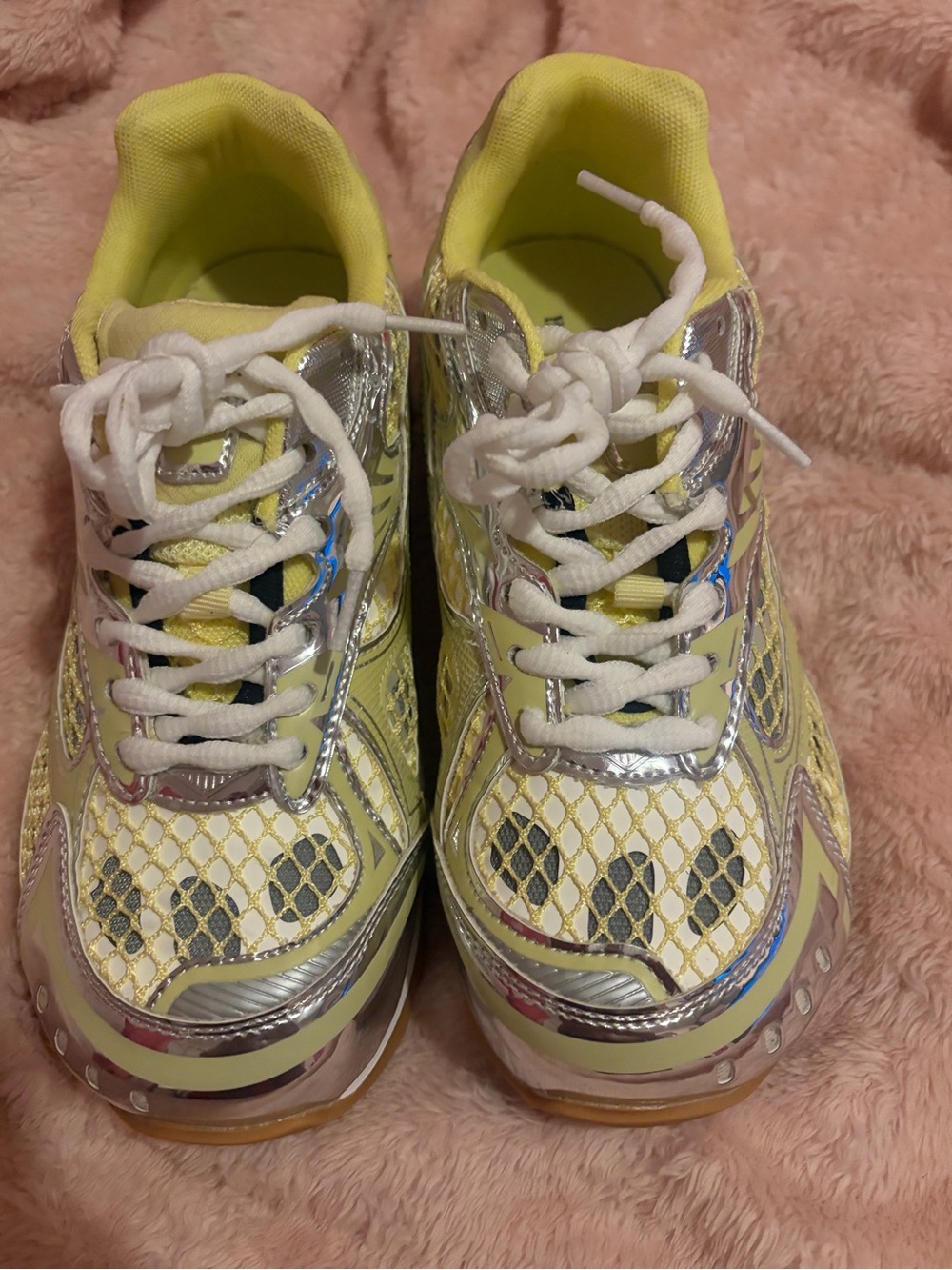 Bottega Veneta Yellow and Silver Women's Lace-Up Sneakers